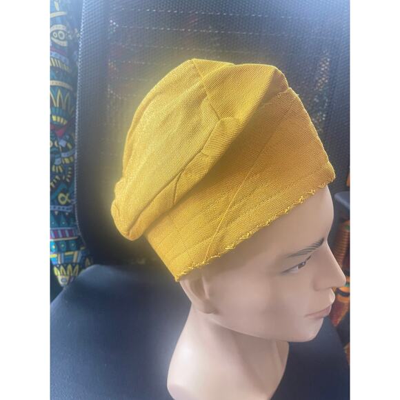 Aso-oke gold Men's Hat, African Men's Wedding Hat, Men's all Parties Hat kufi - Picture 3 of 5